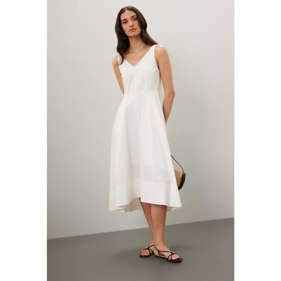 DUNST Women's White Flattering V-Neckline Skirt Flowy A-Line Maxi Dress Size XS - Picture 1 of 16
